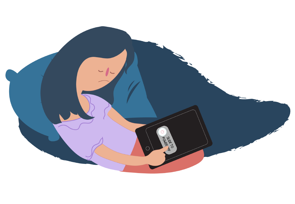 Girl turning off her iPad