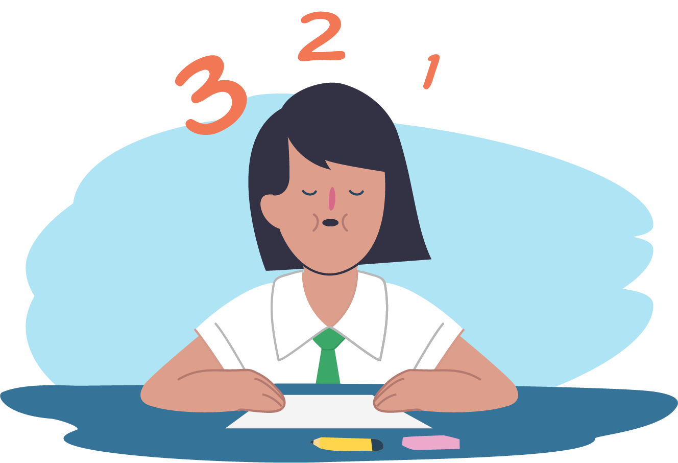 Cartoon girl studying