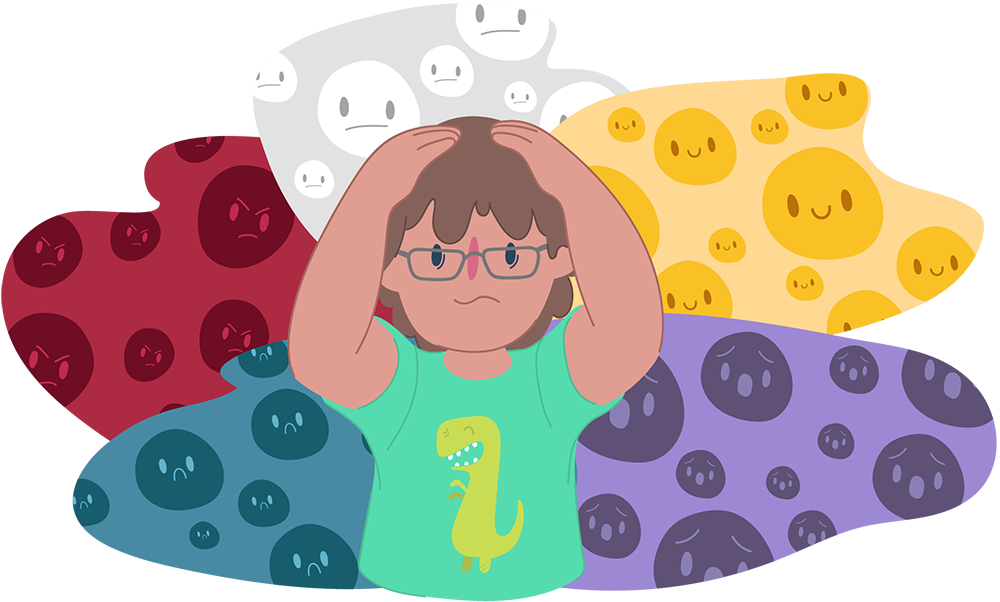 Child surrounded by confused feelings