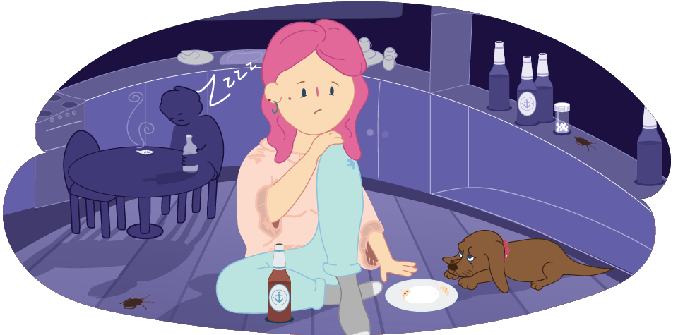 Teen girl sitting alone at home in the dark