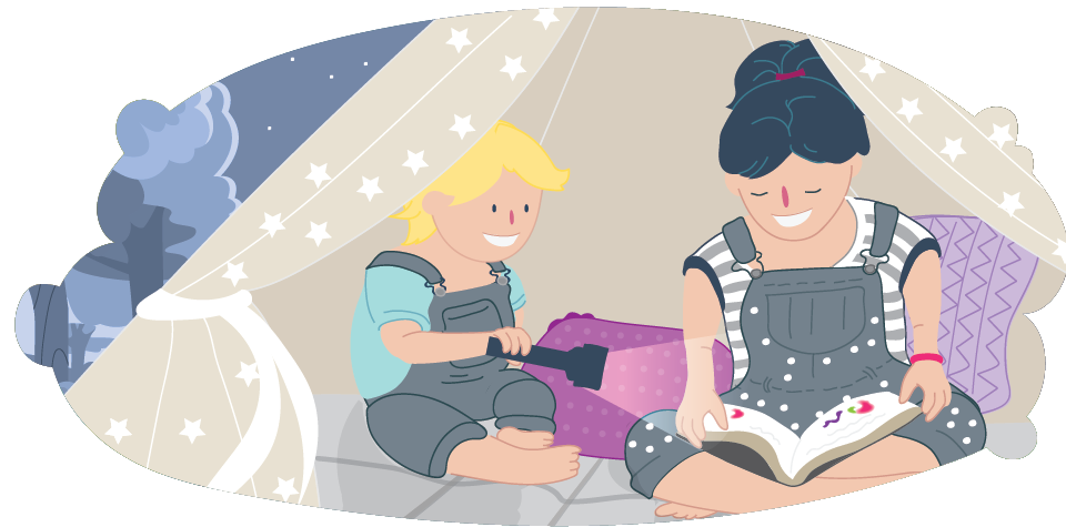 Two children reading in a tent